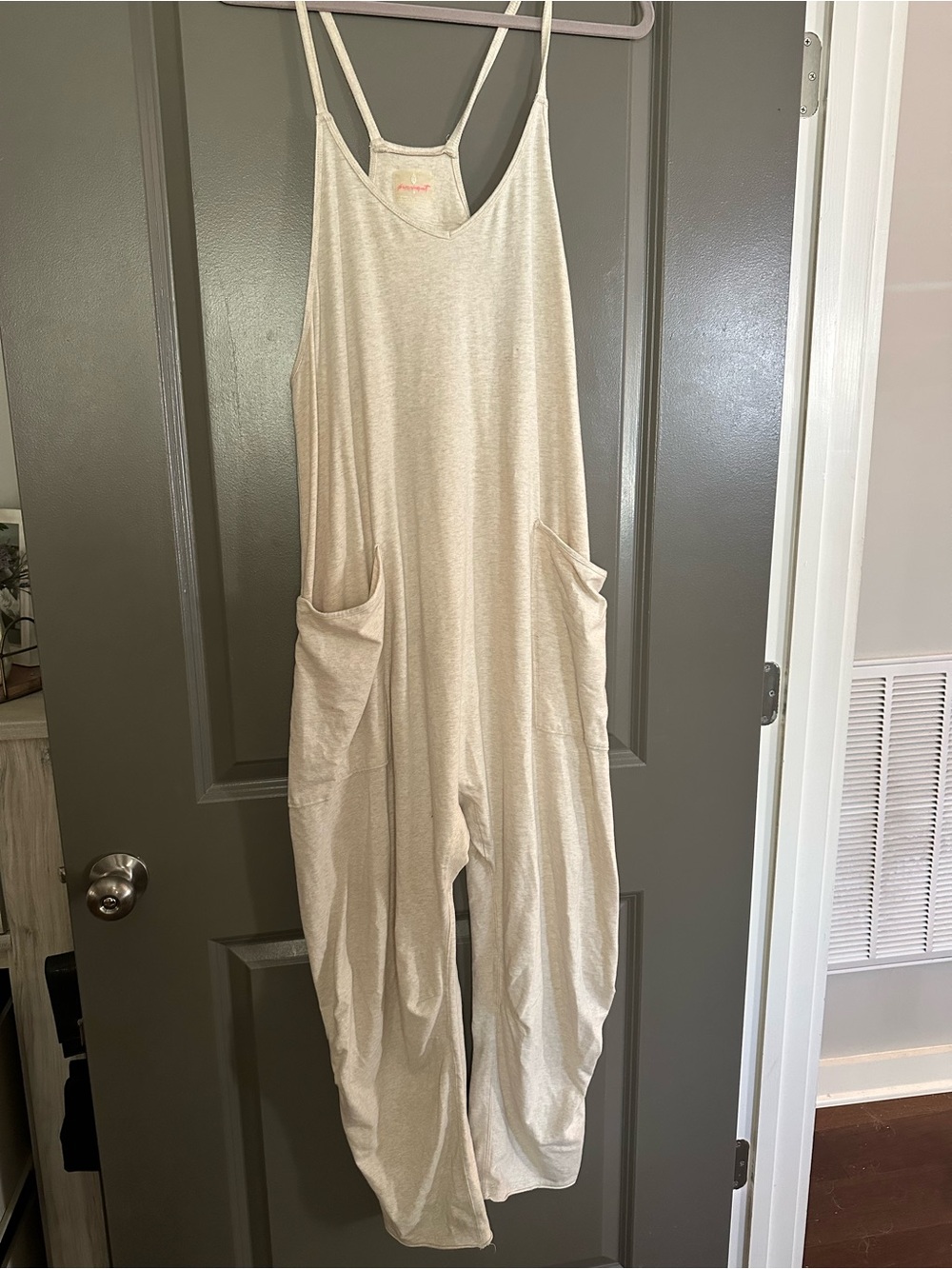 Free People Cream Wide-Leg Jumpsuit with Pockets